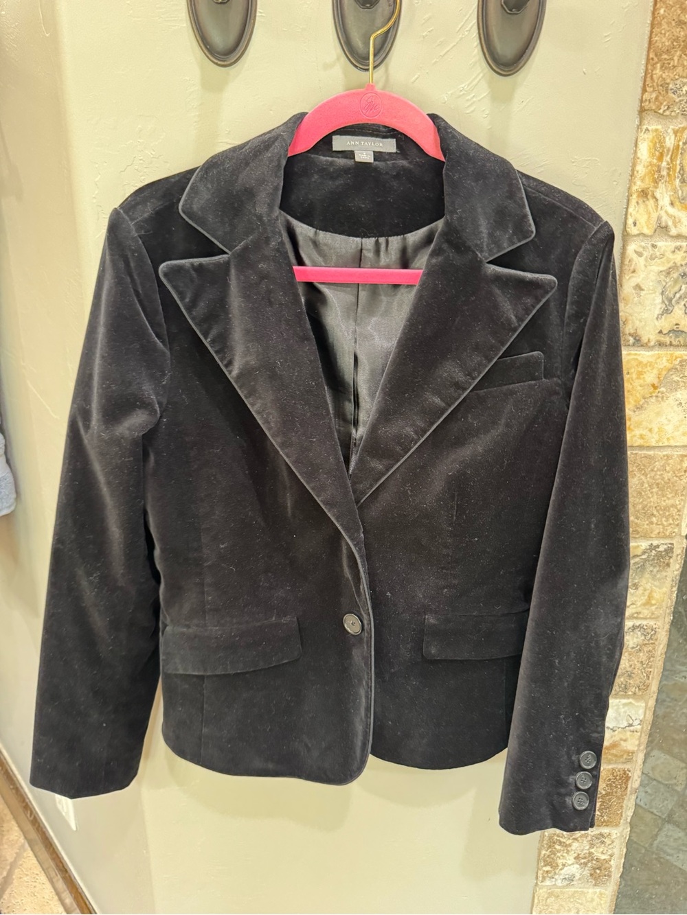Ann Taylor Black Velvet Single-Button Blazer
